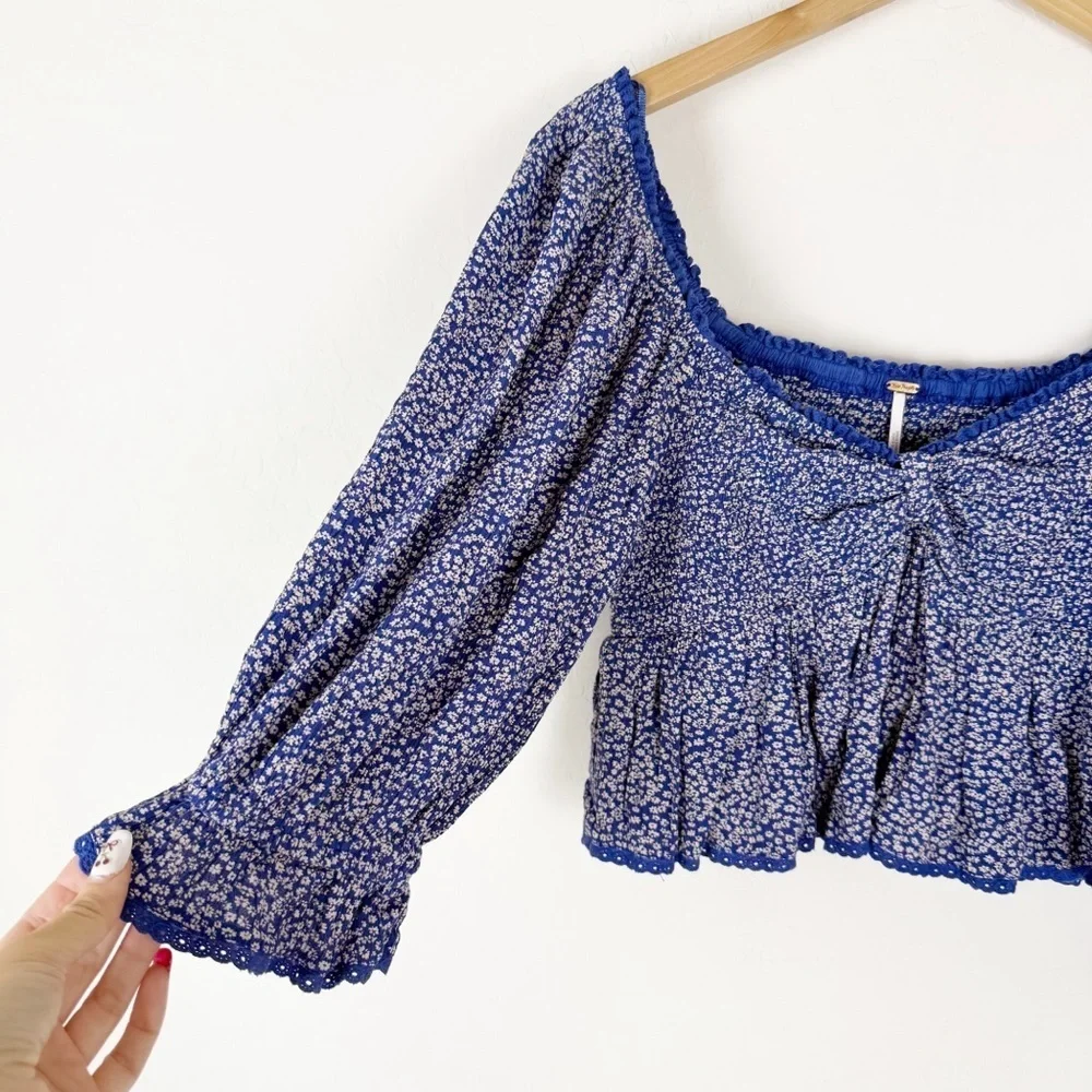 Free People Brittnee Printed Top Blue Floral